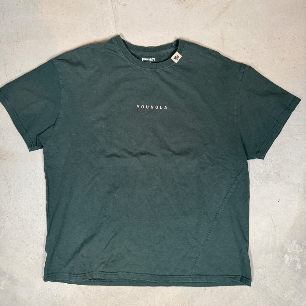 YoungLA Mens Dark Green Graphic Logo Oversized Cotton T-Shirt Size Large